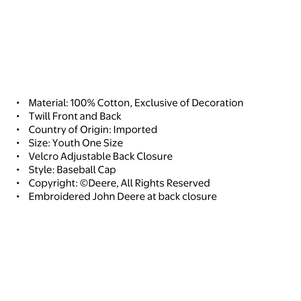 NWT John Deere Boys Baseball Hat Youth Green OSFM Adjustable Cotton Cap Kids New - Picture 5 of 6